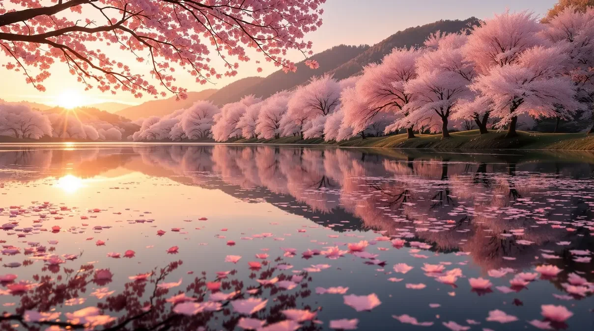 湖畔樱影 · 镜花水月