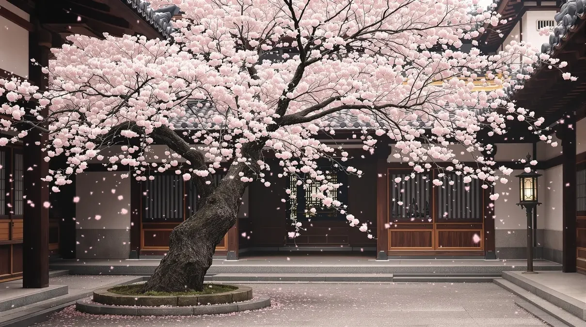 京都寺院的一树樱